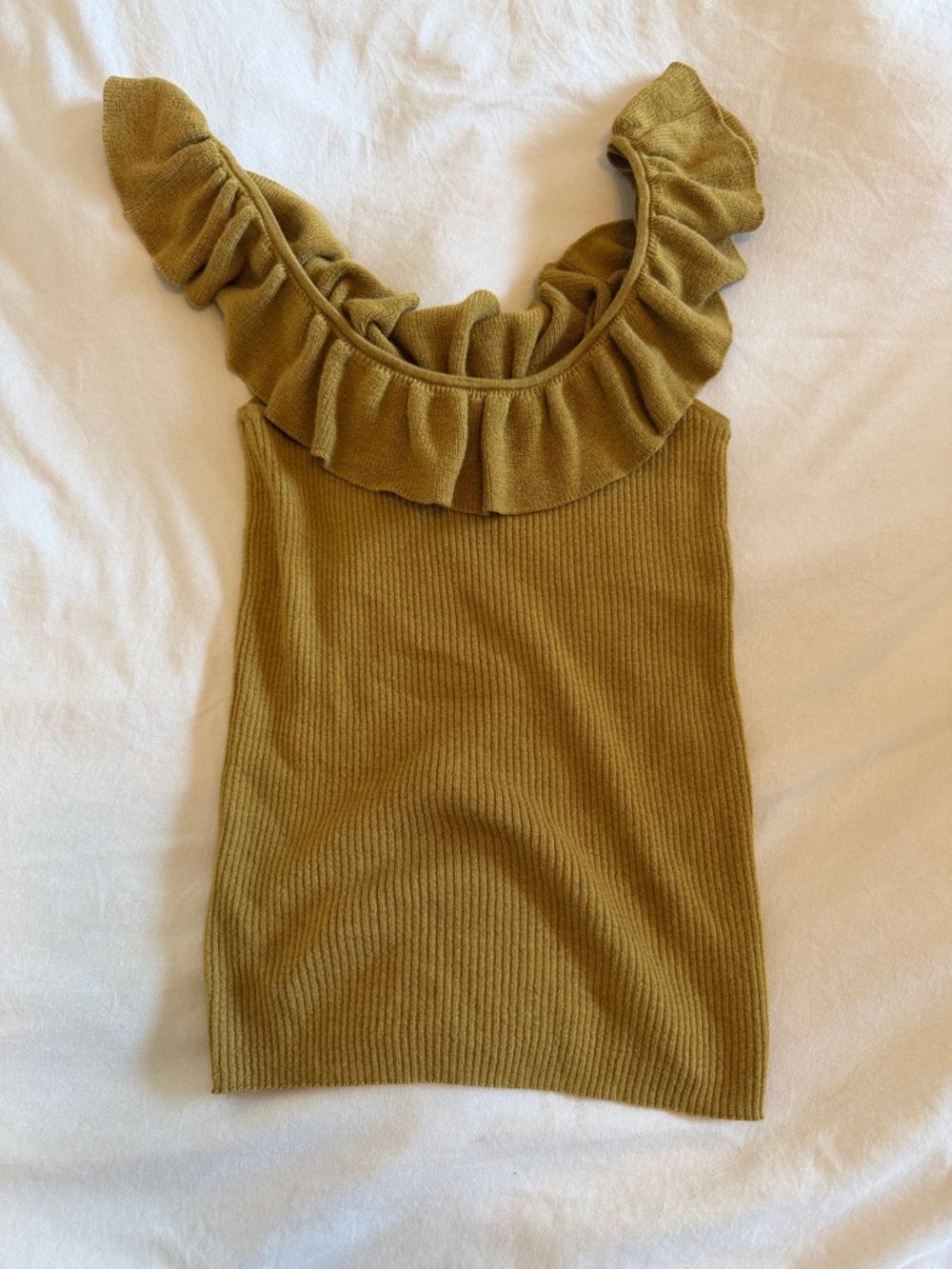 Madewell Mustard Yellow Ruffle Ribbed Tank Top